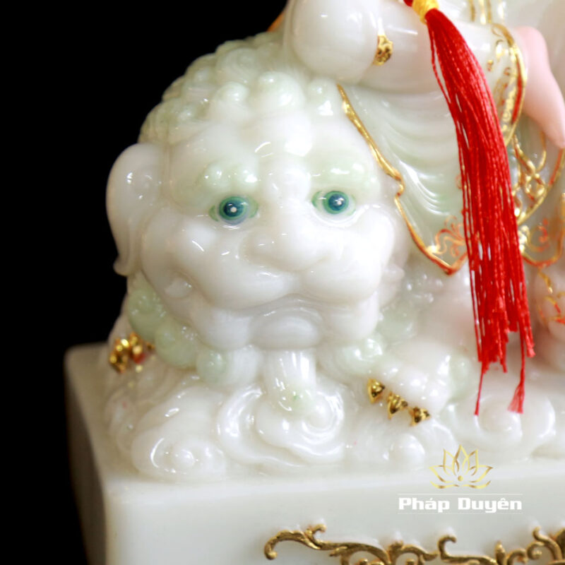 Bộ Tượng Văn Thù Phổ Hiền Bột Đá Cẩm Thạch Màu Thiên Thanh, Cao 30cm - Ảnh 12