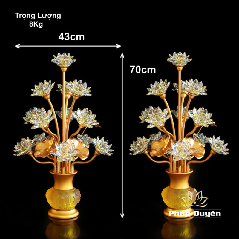 Đôi Đèn Bình Hoa Sen Pha Lê, 13 Bông, Cao 70cm - Ảnh 9