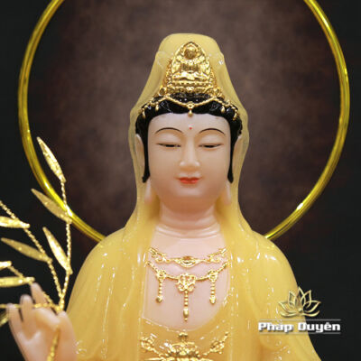 Góc chụp khác của Tượng Quan Âm Bồ Tát Đứng Song Liên, Bằng Bột Đá Màu Thạch Anh, Nhiều Kích Thước