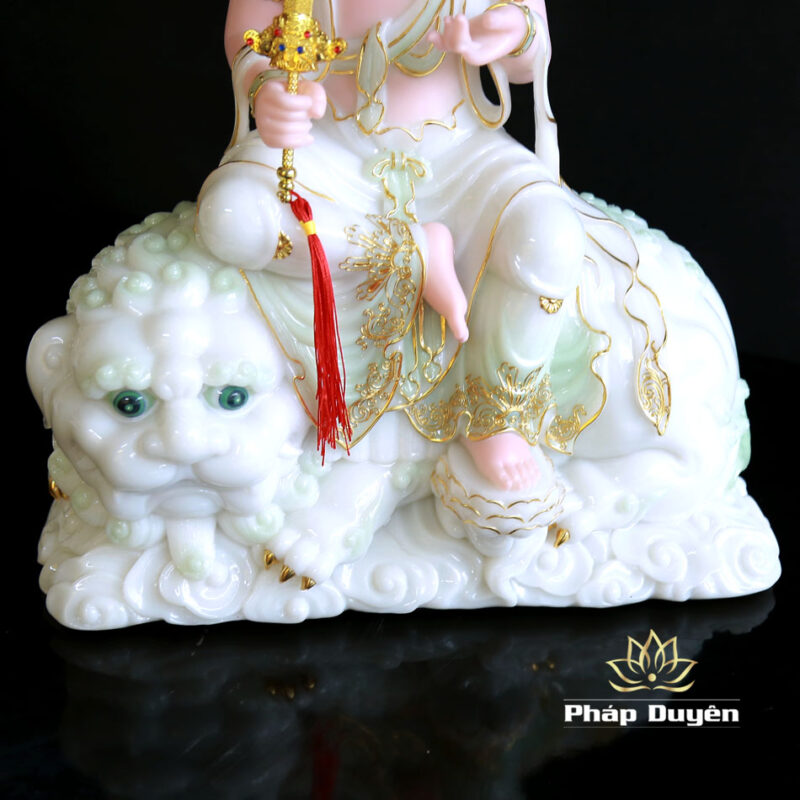Bộ Tượng Văn Thù Phổ Hiền Bột Đá Cẩm Thạch Màu Thiên Thanh, Nhiều Kích Thước - Ảnh 11