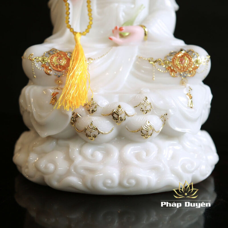 Bộ Tây Phương Tam Thánh Ngồi Đế Mây Bằng Bột Đá Sơn Trắng Viền Hoa, Cao 30cm - Ảnh 11
