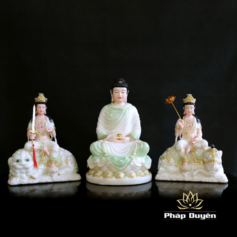 Bộ Tượng Văn Thù Phổ Hiền Bột Đá Cẩm Thạch Màu Thiên Thanh, Nhiều Kích Thước - Ảnh 13