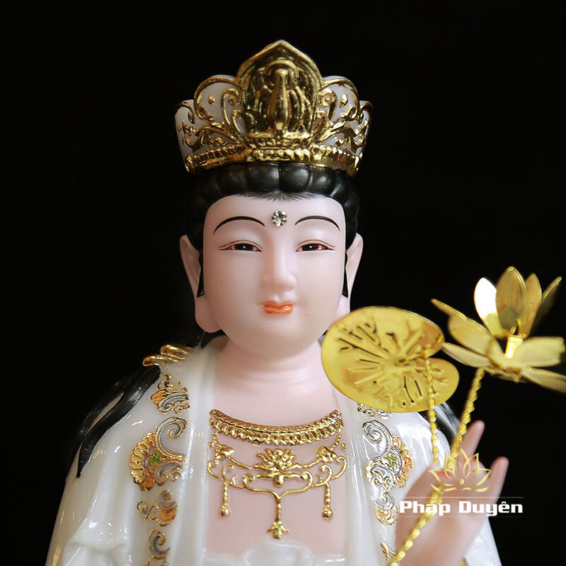 Bộ Tây Phương Tam Thánh Ngồi Đế Mây Bằng Bột Đá Sơn Trắng Viền Hoa, Cao 30cm - Ảnh 13