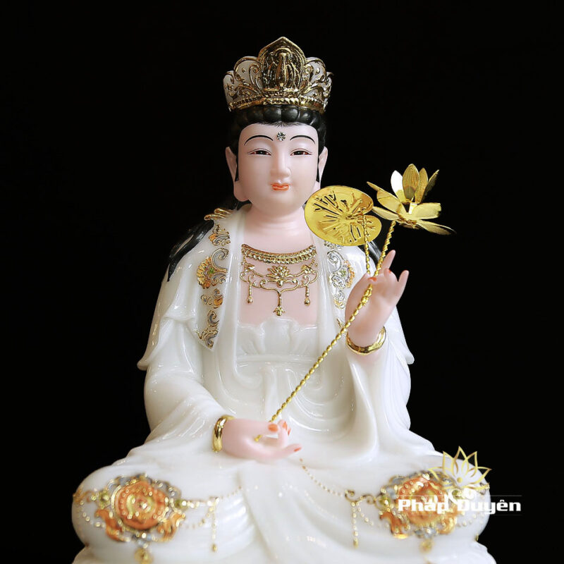 Bộ Tây Phương Tam Thánh Ngồi Đế Mây Bằng Bột Đá Sơn Trắng Viền Hoa, Cao 30cm - Ảnh 15