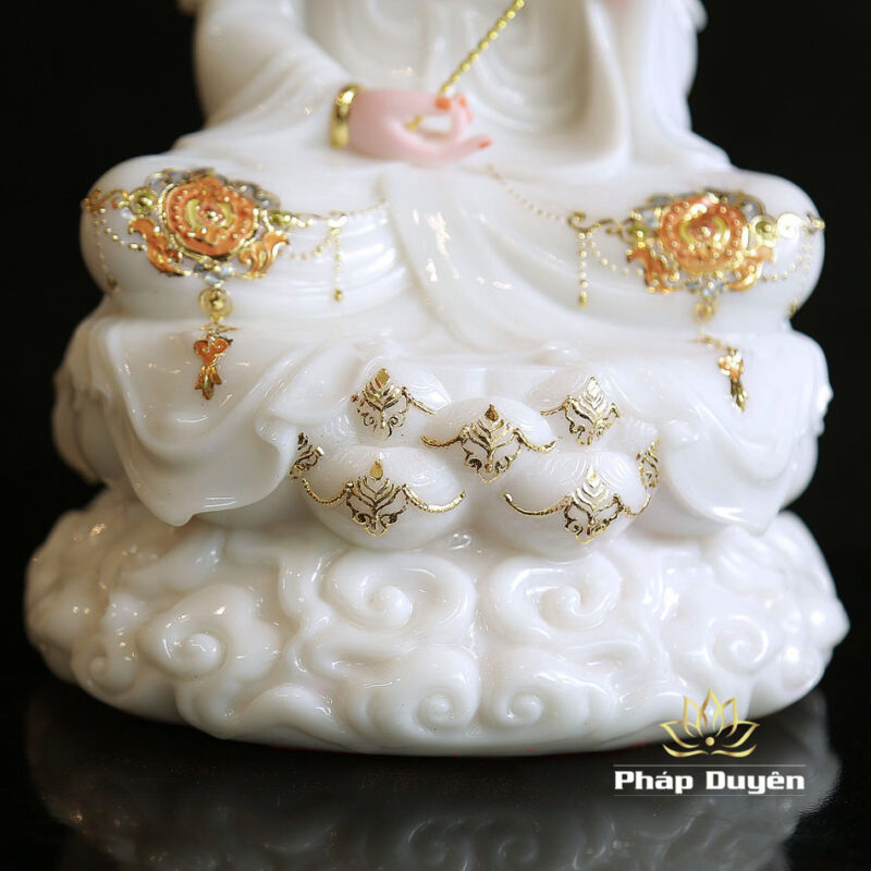 Bộ Tây Phương Tam Thánh Ngồi Đế Mây Bằng Bột Đá Sơn Trắng Viền Hoa, Cao 30cm - Ảnh 16