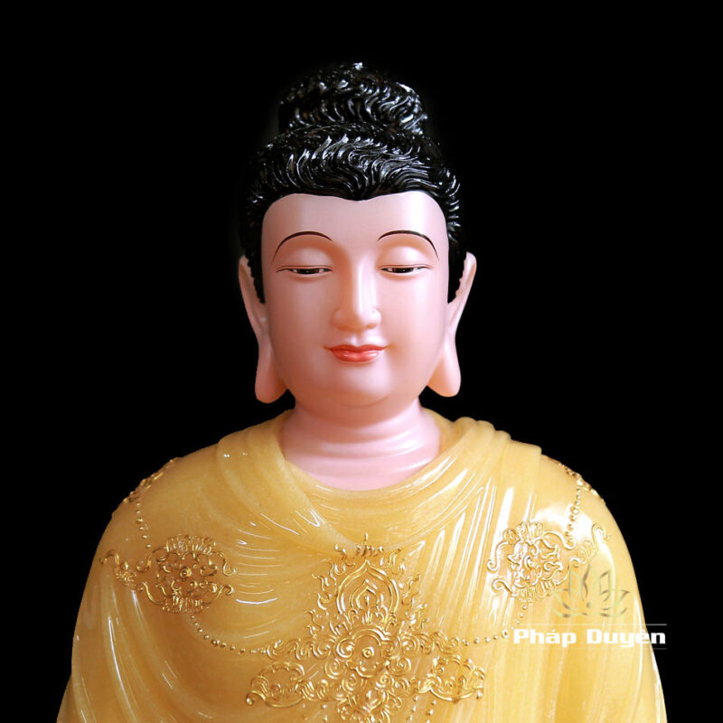 Tượng Phật Thích Ca Thành Đạo Ngồi Bột Đá Thạch Anh Viền Vàng, Cao 48cm - Ảnh 2
