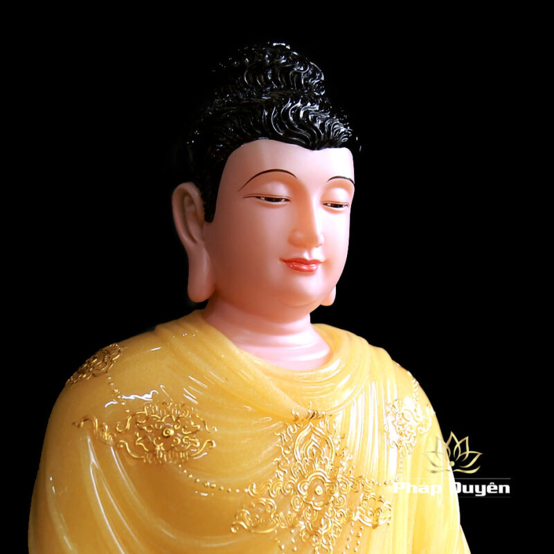 Tượng Phật Thích Ca Thành Đạo Ngồi Bột Đá Thạch Anh Viền Vàng, Cao 48cm - Ảnh 3