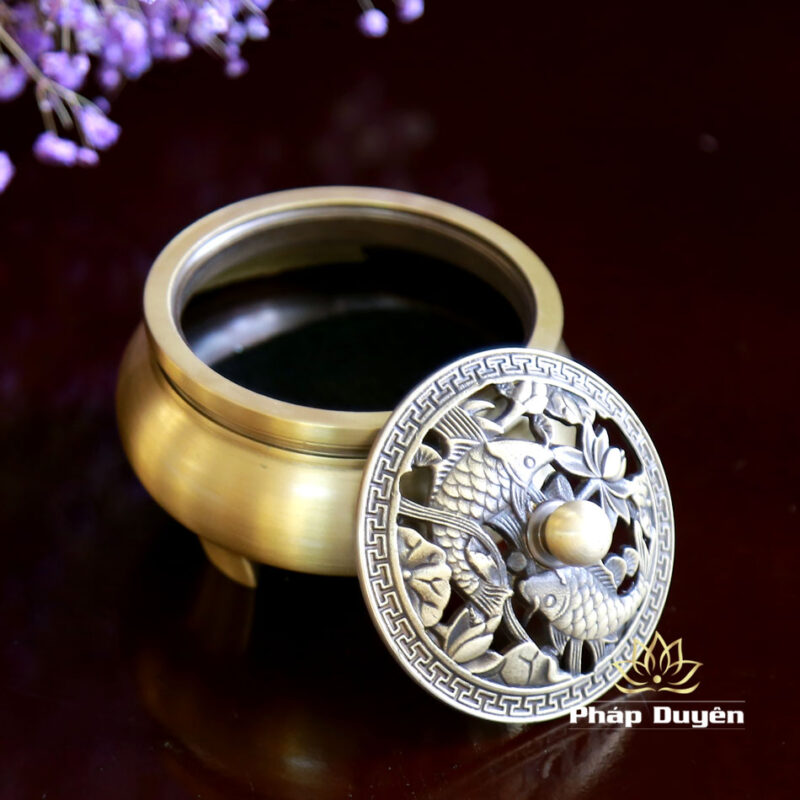 Lư Xông Đồng Nắp Họa Tiết (Thân Trơn), Kích Thước 8cm x 9.5cm - Ảnh 3