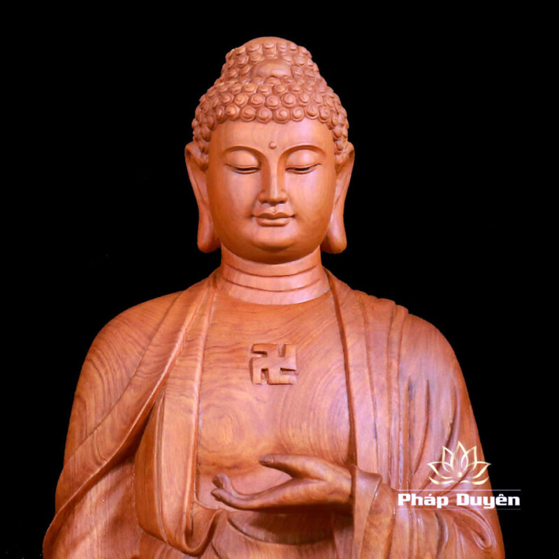 Bộ Tượng Tây Phương Tam Thánh Đứng Đài Sen Bằng Gỗ Hương, Cao 96cm - Ảnh 3