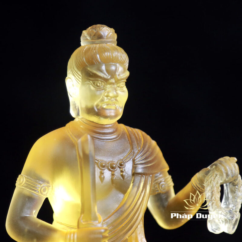 Ngài Bất Động Minh Vương Bằng Lưu Ly Mầu Vàng, Cao 15cm - Ảnh 3