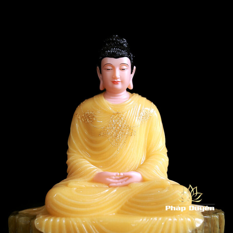 Tượng Phật Thích Ca Thành Đạo Ngồi Bột Đá Thạch Anh Viền Vàng, Cao 48cm - Ảnh 4