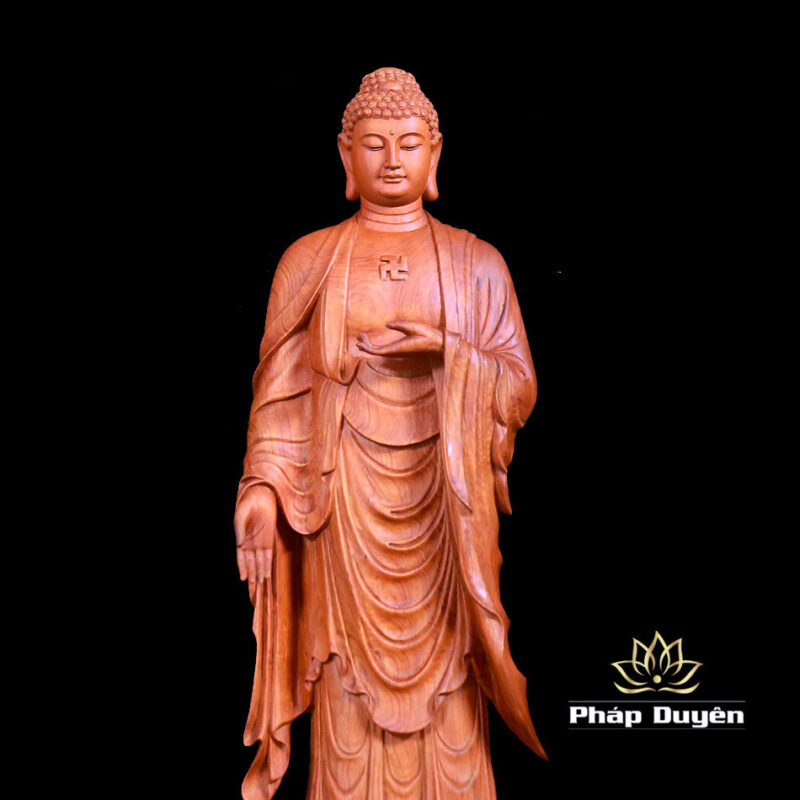 Bộ Tượng Tây Phương Tam Thánh Đứng Đài Sen Bằng Gỗ Hương, Cao 96cm - Ảnh 5