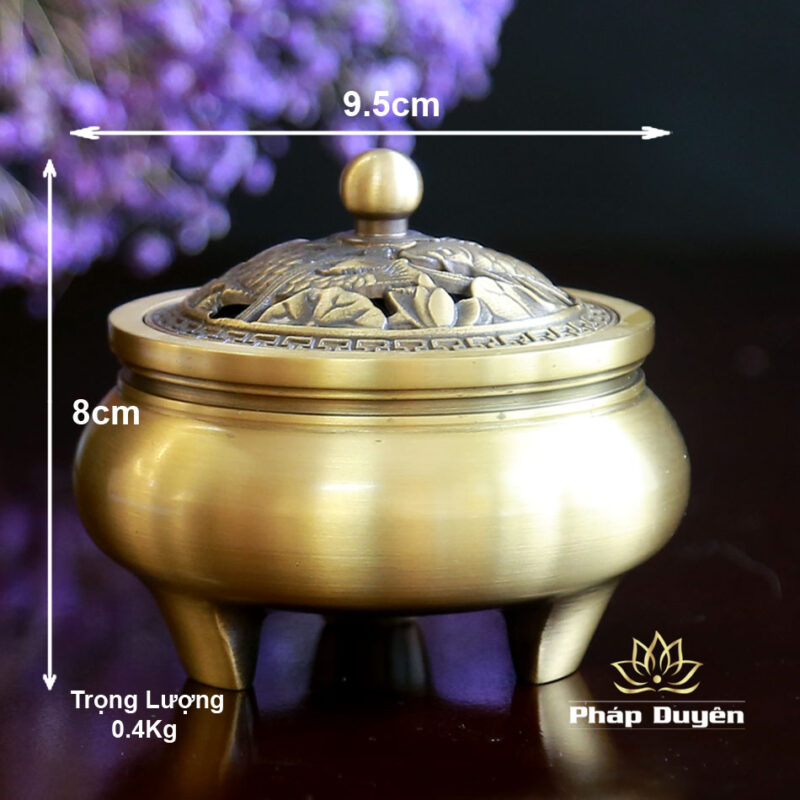 Lư Xông Đồng Nắp Họa Tiết (Thân Trơn), Kích Thước 8cm x 9.5cm - Ảnh 4