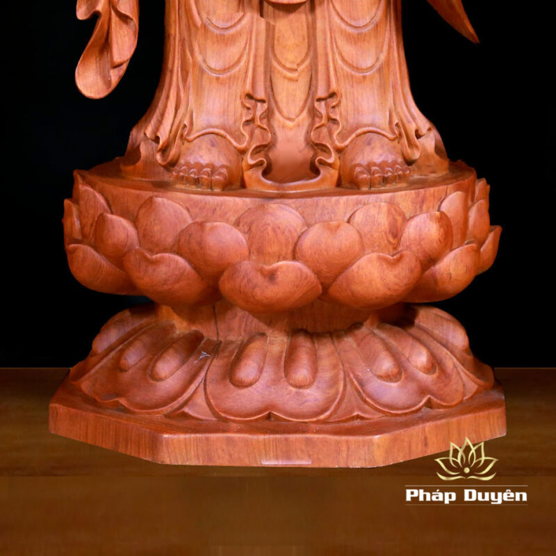Bộ Tượng Tây Phương Tam Thánh Đứng Đài Sen Bằng Gỗ Hương, Cao 96cm - Ảnh 6