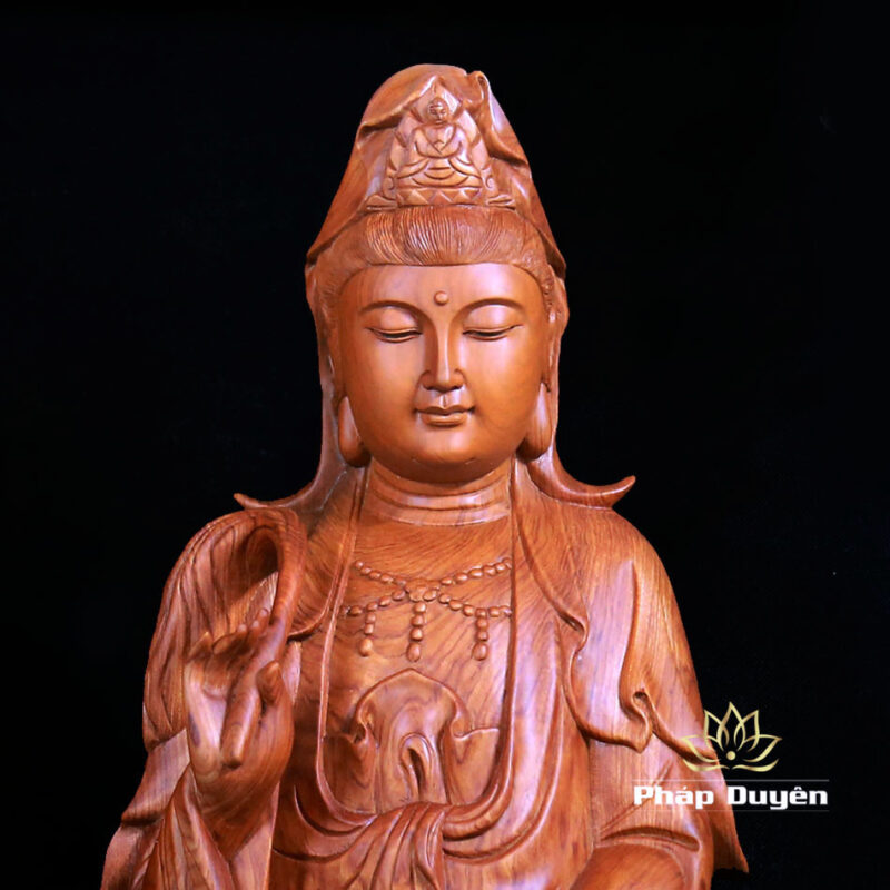 Bộ Tượng Tây Phương Tam Thánh Đứng Đài Sen Bằng Gỗ Hương, Cao 96cm - Ảnh 8
