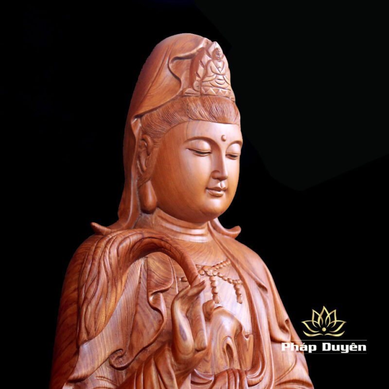 Bộ Tượng Tây Phương Tam Thánh Đứng Đài Sen Bằng Gỗ Hương, Cao 96cm - Ảnh 9