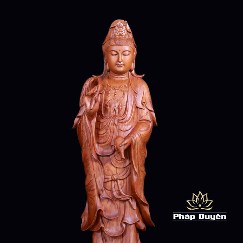 Bộ Tượng Tây Phương Tam Thánh Đứng Đài Sen Bằng Gỗ Hương, Cao 96cm - Ảnh 10