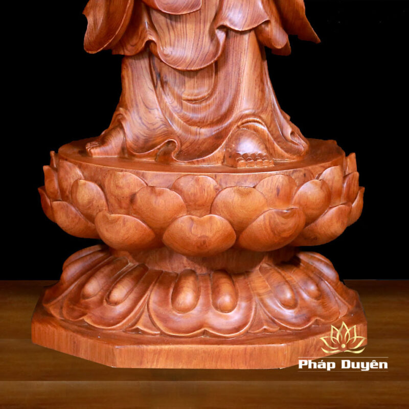 Bộ Tượng Tây Phương Tam Thánh Đứng Đài Sen Bằng Gỗ Hương, Cao 96cm - Ảnh 11