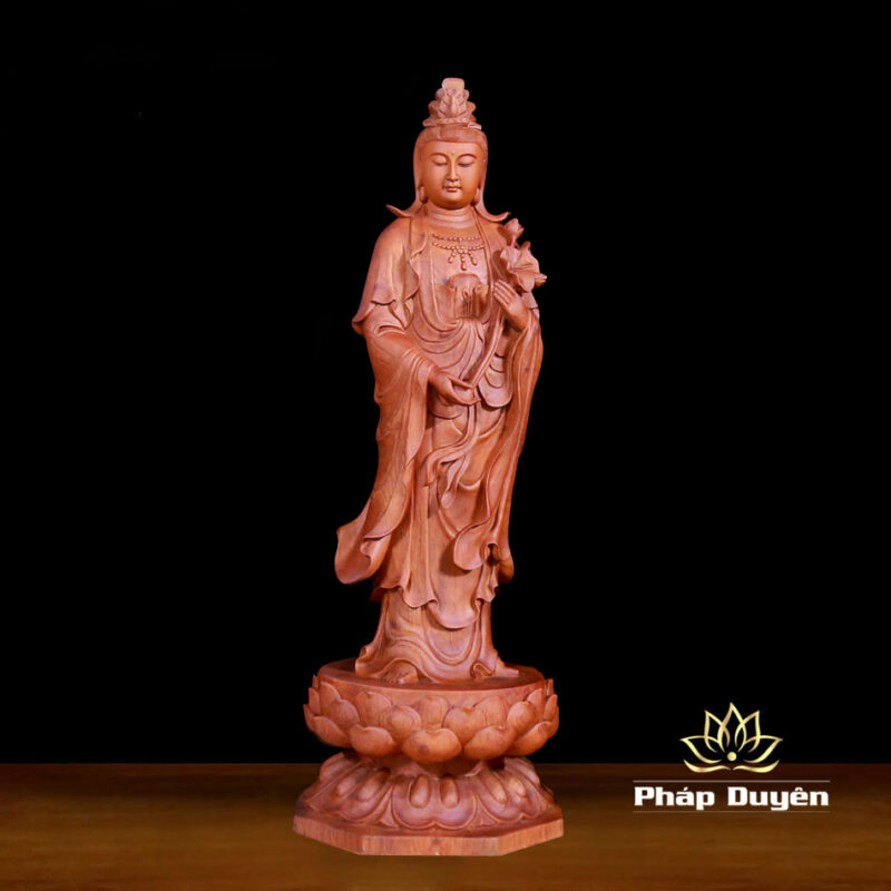 Bộ Tượng Tây Phương Tam Thánh Đứng Đài Sen Bằng Gỗ Hương, Cao 96cm - Ảnh 12