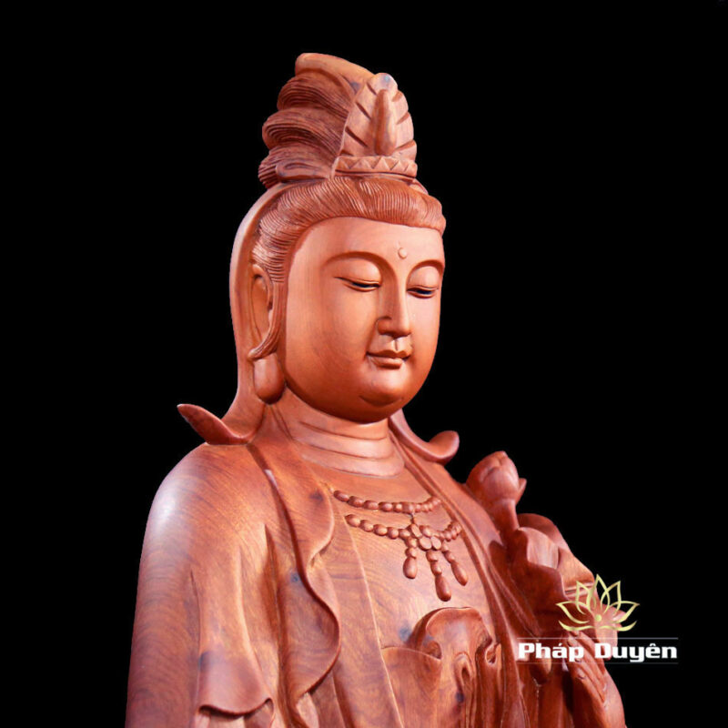 Bộ Tượng Tây Phương Tam Thánh Đứng Đài Sen Bằng Gỗ Hương, Cao 96cm - Ảnh 14