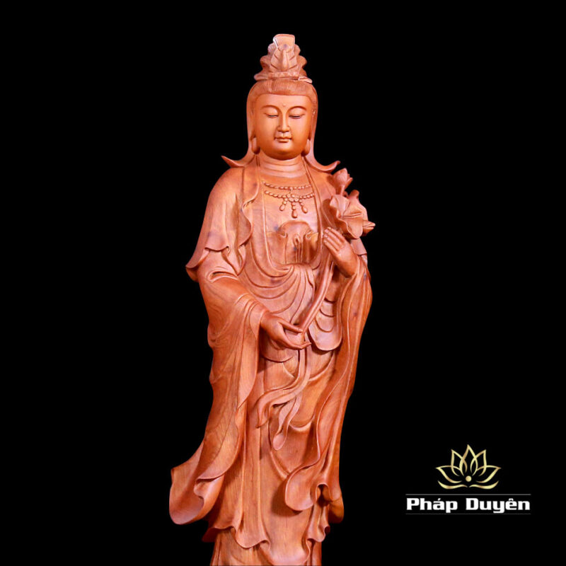 Bộ Tượng Tây Phương Tam Thánh Đứng Đài Sen Bằng Gỗ Hương, Cao 96cm - Ảnh 15