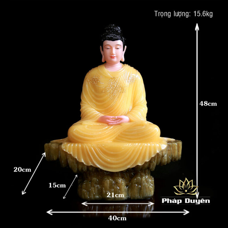 Tượng Phật Thích Ca Thành Đạo Ngồi Bột Đá Thạch Anh Viền Vàng, Cao 48cm - Ảnh 6