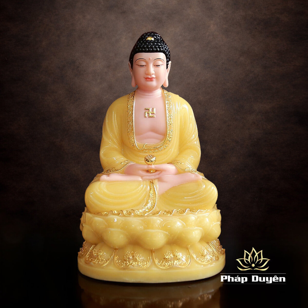 Tượng A Di Đà Ngồi, Bằng Bột Đá Thạch Anh Viền Vàng, Nhiều Kích Thước - ảnh 5