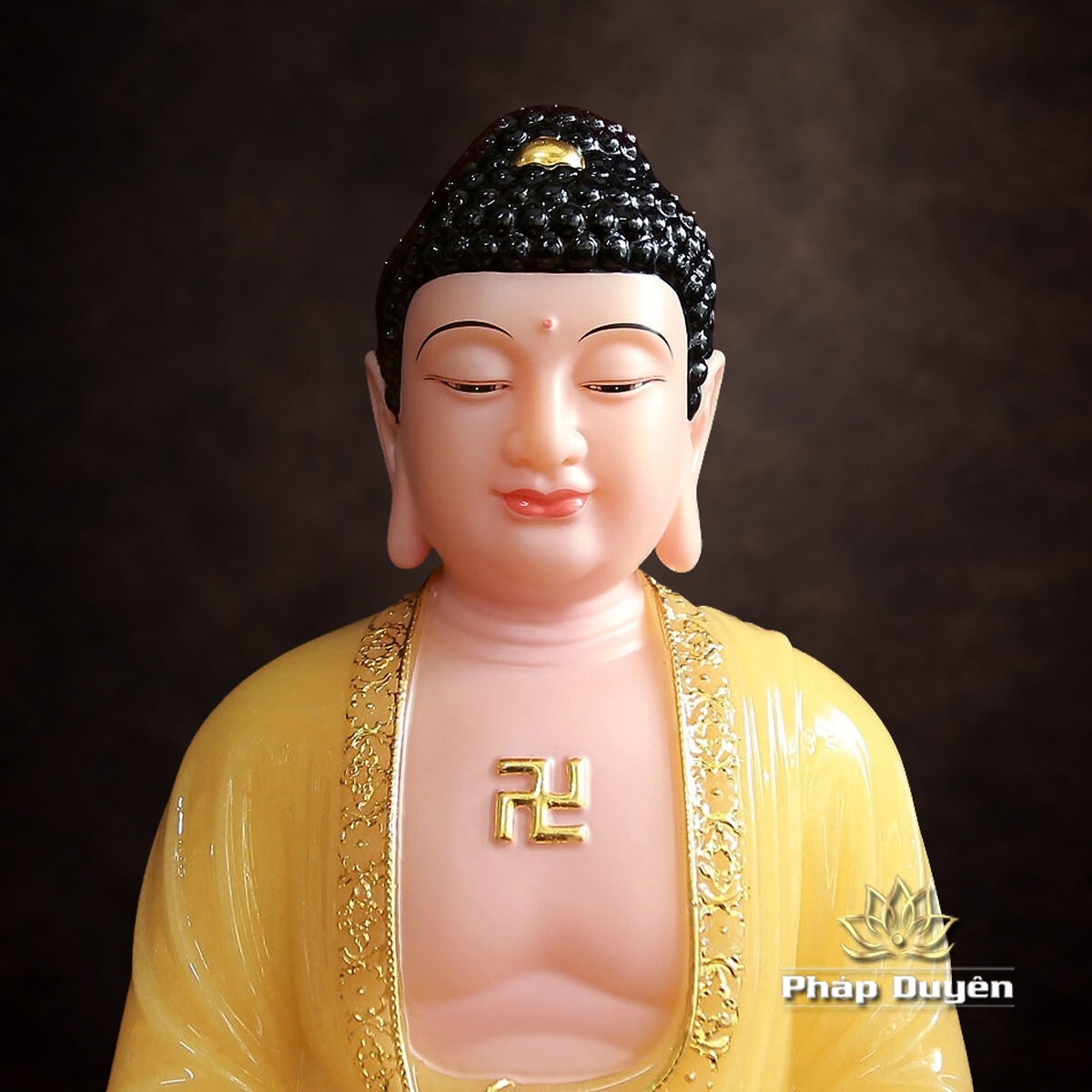 Tượng A Di Đà Ngồi, Bằng Bột Đá Thạch Anh Viền Vàng, Nhiều Kích Thước - ảnh 6