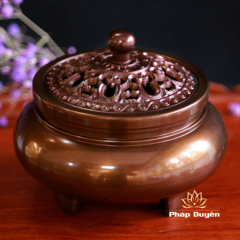 Lư Trầm Chân Cao Mầu Nâu Bằng Đồng, Kích Thước 7.7cm x 11.8cm - Ảnh 2