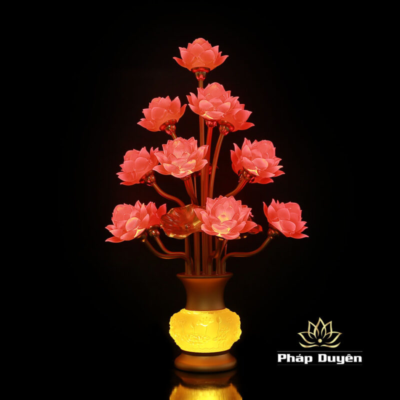 Đôi Đèn Bình Hoa Thịnh Thế Hoa Khai, 13 Bông To, Cao 70cm - Ảnh 2