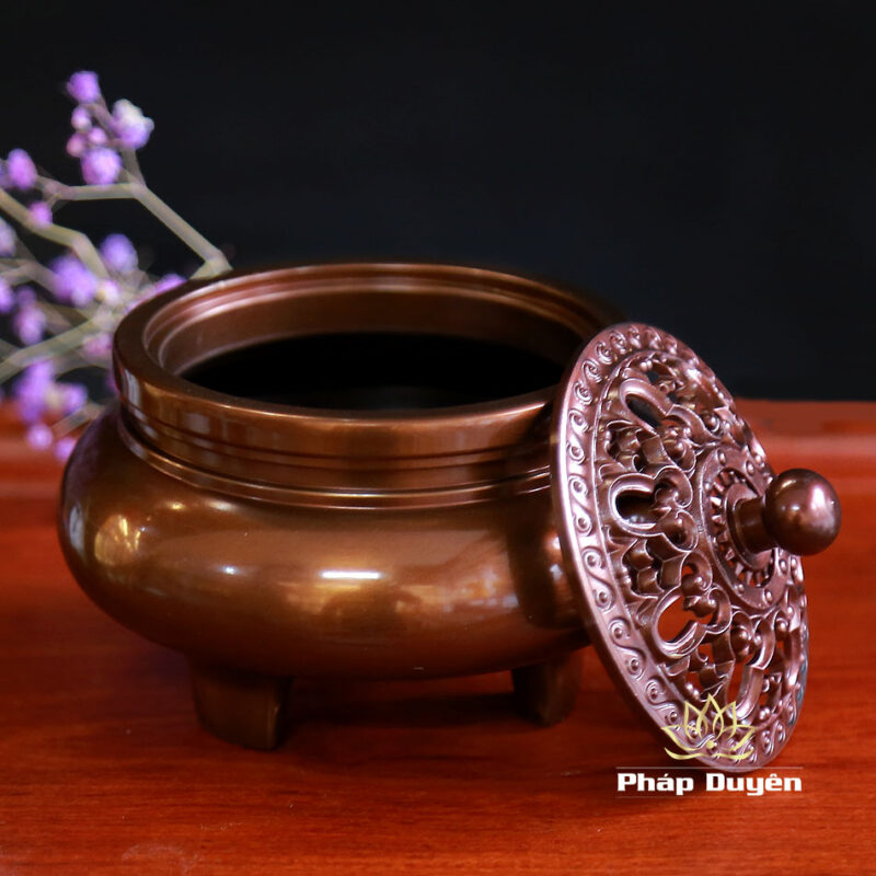Lư Trầm Chân Cao Mầu Nâu Bằng Đồng, Kích Thước 7.7cm x 11.8cm - Ảnh 3