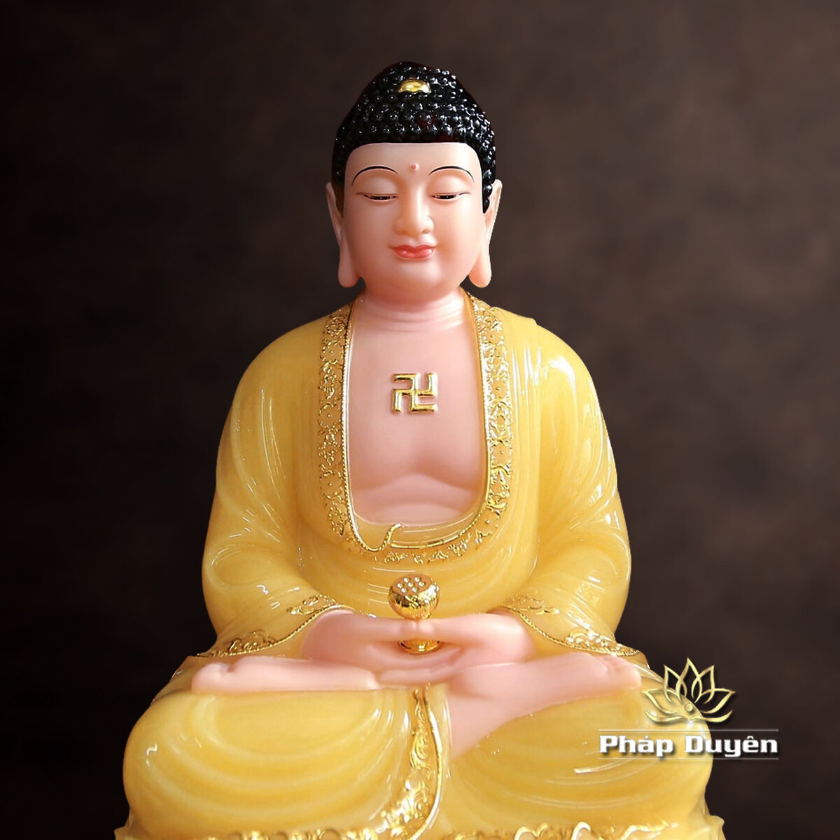 Tượng A Di Đà Ngồi, Bằng Bột Đá Thạch Anh Viền Vàng, Nhiều Kích Thước - ảnh 8