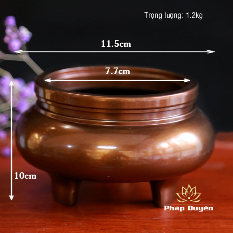 Lư Trầm Chân Cao Mầu Nâu Bằng Đồng, Kích Thước 7.7cm x 11.8cm - Ảnh 4