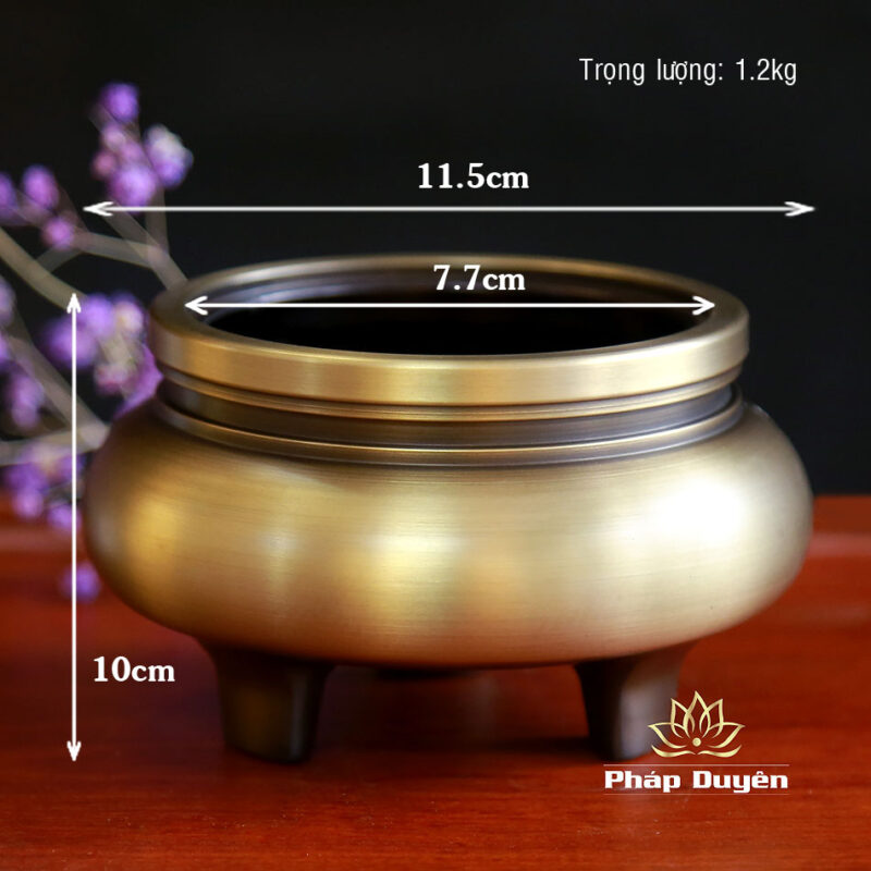 Lư Trầm Chân Cao Mầu Vàng Bằng Đồng, Kích Thước 7.7x11.8cm - Ảnh 4