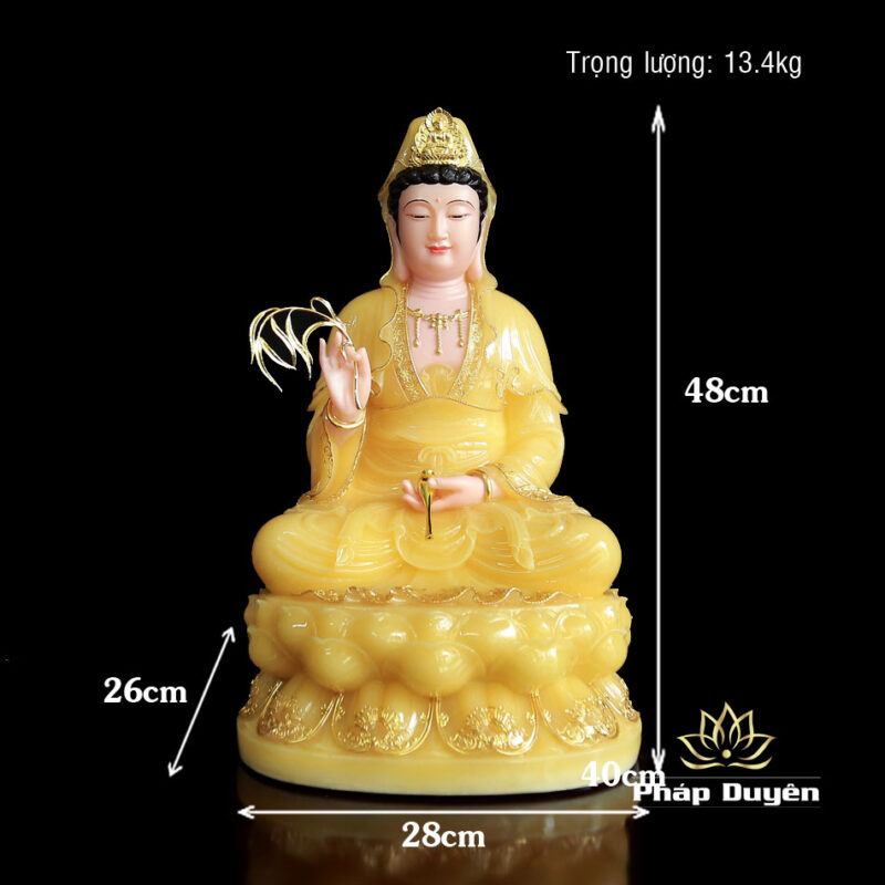 Tượng Quan Âm Bồ Tát Ngồi Đài Sen Bằng Bột Đá Thạch Anh Viền Vàng, Cao 48cm - Ảnh 6