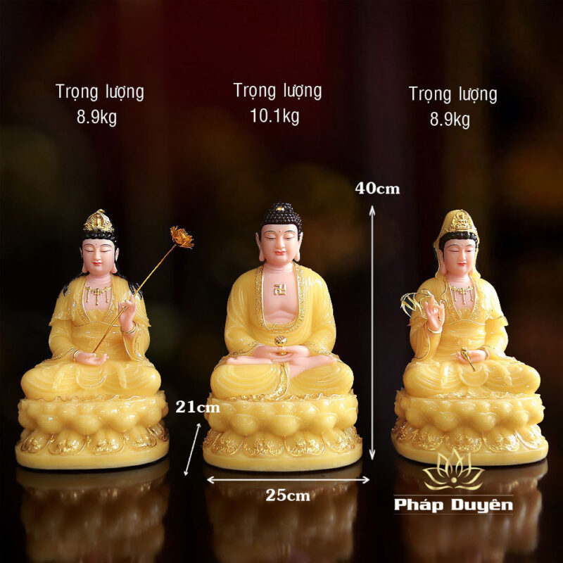 Tượng A Di Đà Ngồi, Bằng Bột Đá Thạch Anh Viền Vàng, Cao 40cm - Ảnh 6