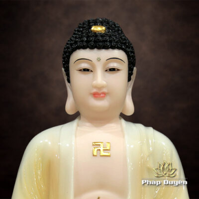 Alternative view of Tượng Bổn Sư Thích Ca Mâu Ni Phật Ngồi Đài Sen, Bằng Bột Đá Đế Ghi, Cao 40cm