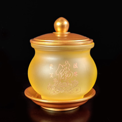 Chén Lưu Ly Chữ Phật Chìm Đế Đồng Vàng, Sen Hồng Chữ Phật