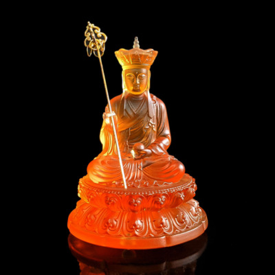 Tượng Địa Tạng Bồ Tát Bằng Lưu Ly Màu Vàng, Để Xe Hơi, Để Bàn Làm Việc, Cao 12cm