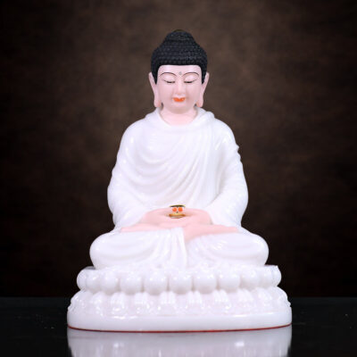 Tượng Bổn Sư Thích Ca Ngồi Tĩnh Tâm, Bằng Bột Đá Trắng, Cao 30cm