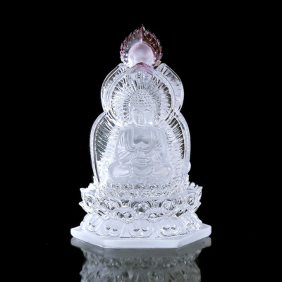 Tượng Ba Mặt Đức Thích Ca Mâu Ni - Quan Âm - Địa Tạng Bằng Lưu Ly, Để Xe Hơi, Để Bàn Làm Việc, Cao 12.5cm