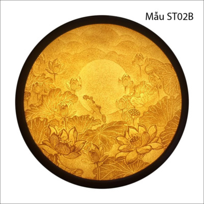 Tranh Điện Hoa Sen Hình Tròn Bằng Giấy Dừa Cao Cấp, Nhiều Kích Thước