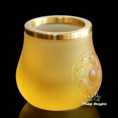 Alternative view of Chén Nước Lưu Ly In Hoa Sen (Bảo Tướng) Đế Đồng Vàng