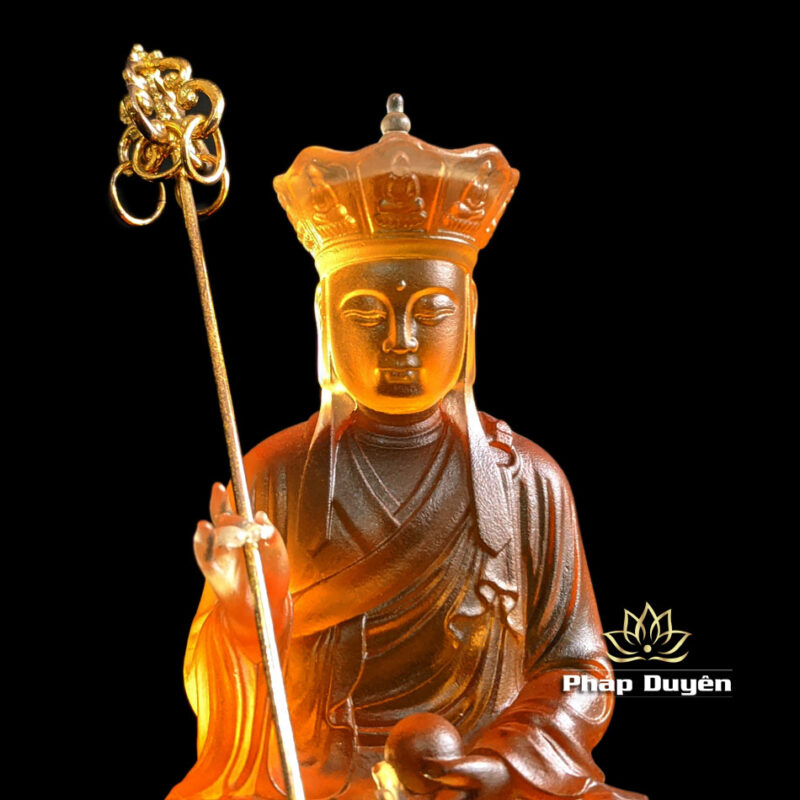 Tượng Địa Tạng Bồ Tát Bằng Lưu Ly Màu Vàng, Để Xe Hơi, Để Bàn Làm Việc, Cao 12cm - Ảnh 2