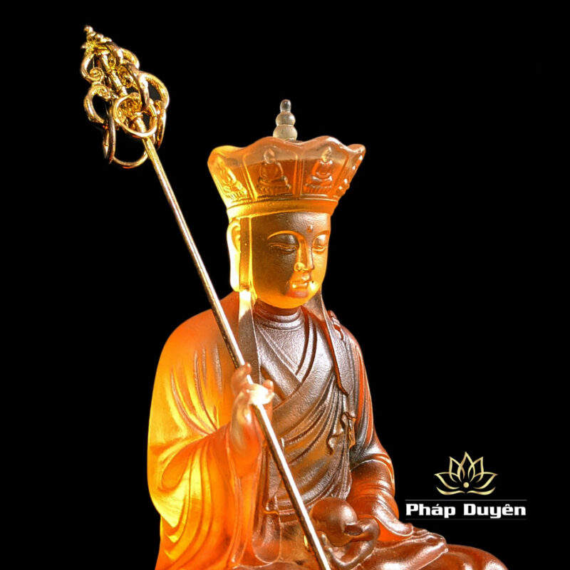 Tượng Địa Tạng Bồ Tát Bằng Lưu Ly Màu Vàng, Để Xe Hơi, Để Bàn Làm Việc, Cao 12cm - Ảnh 3
