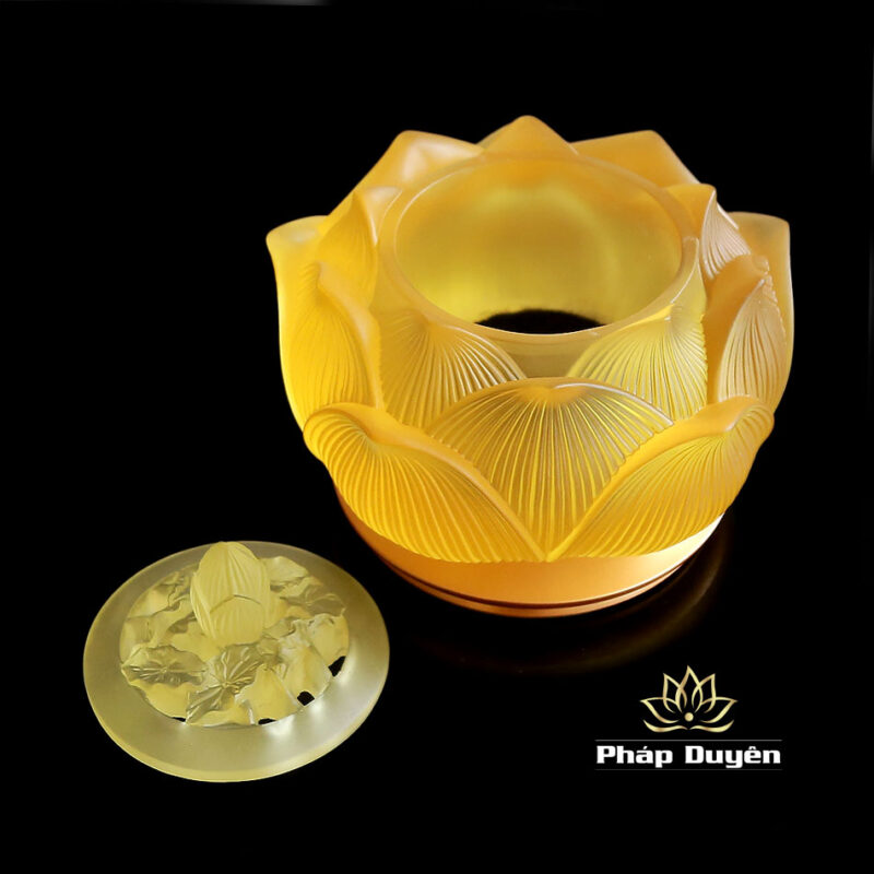 Lư Trầm Bảo Liên Bằng Lưu Ly Màu Vàng, Kích Thước 5inch, 6icnh - Ảnh 3