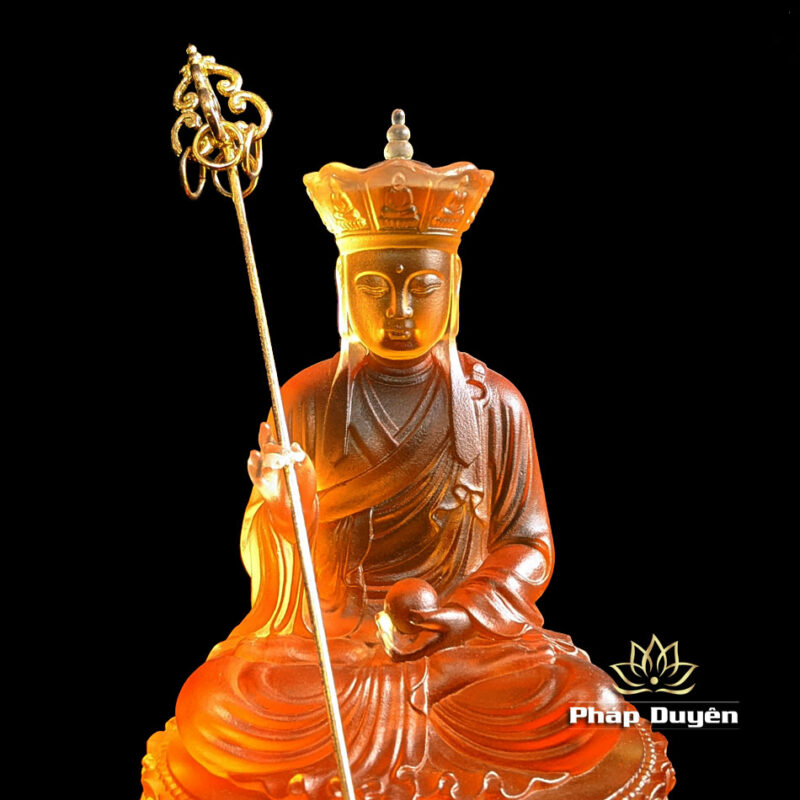 Tượng Địa Tạng Bồ Tát Bằng Lưu Ly Màu Vàng, Để Xe Hơi, Để Bàn Làm Việc, Cao 12cm - Ảnh 4