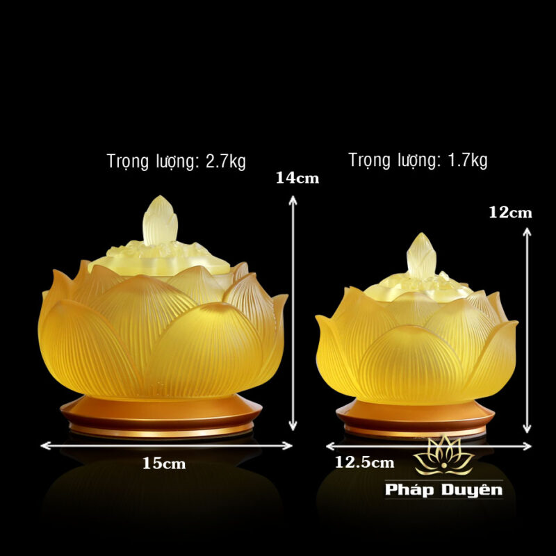Lư Trầm Bảo Liên Bằng Lưu Ly Màu Vàng, Kích Thước 5inch, 6icnh - Ảnh 4