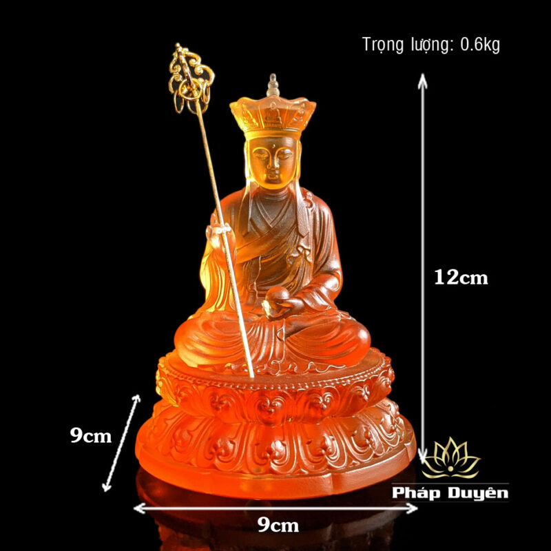 Tượng Địa Tạng Bồ Tát Bằng Lưu Ly Màu Vàng, Để Xe Hơi, Để Bàn Làm Việc, Cao 12cm - Ảnh 5