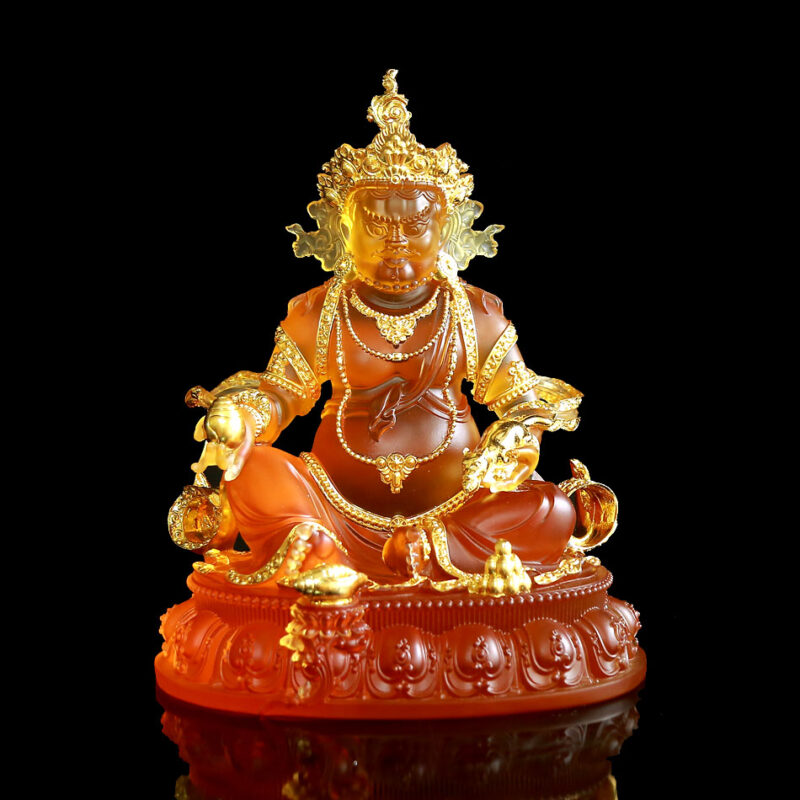 Tượng Hoàng Thần Tài Bằng Lưu Ly Dát Vàng, Cao 34cm